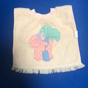 Baby bib with elephant and squeaky toy inside bib vintage